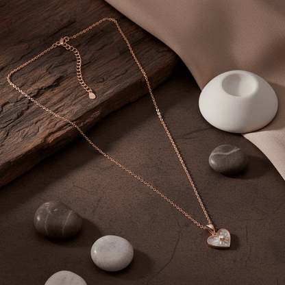 Rose Gold Heart Pendant Necklace with Mother of Pearl & CZ | 925 Silver - Zirak Silver