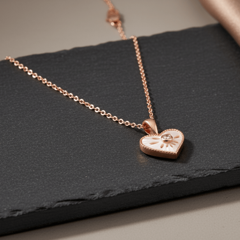 Rose Gold Heart Pendant Necklace with Mother of Pearl & CZ | 925 Silver - Zirak Silver
