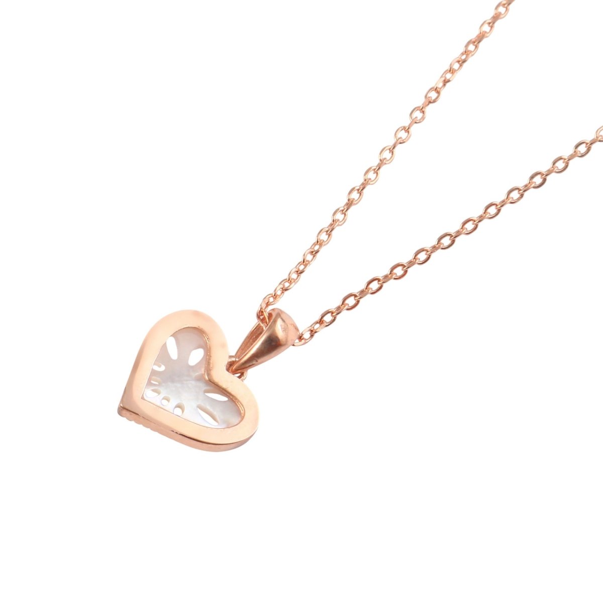 Rose Gold Heart Pendant Necklace with Mother of Pearl & CZ | 925 Silver - Zirak Silver