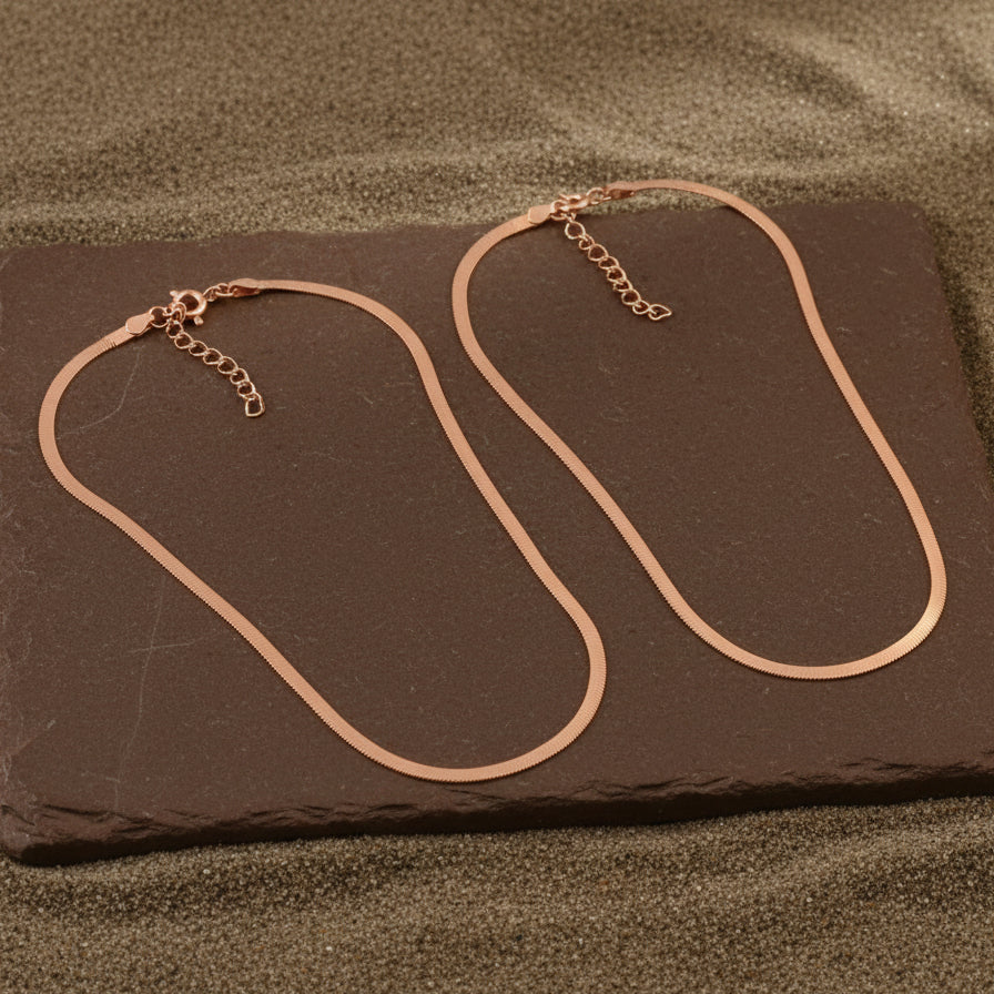 Rose Gold Herringbone Anklet | Flat Snake Chain Anklet | Minimal Everyday Jewelry - Zirak Silver