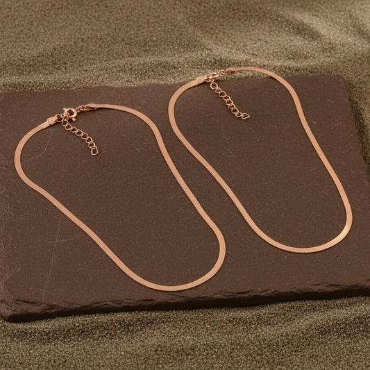 Rose Gold Herringbone Anklet | Flat Snake Chain Anklet | Minimal Everyday Jewelry - Zirak Silver