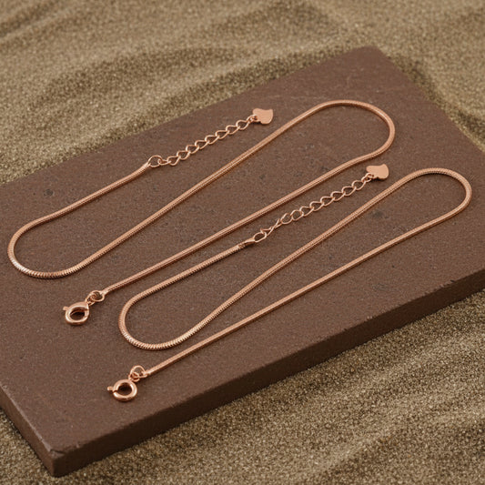 Rose Gold Herringbone Anklet with Heart Charm | Flat Snake Chain Anklet | Minimal Everyday Jewelry - Zirak Silver