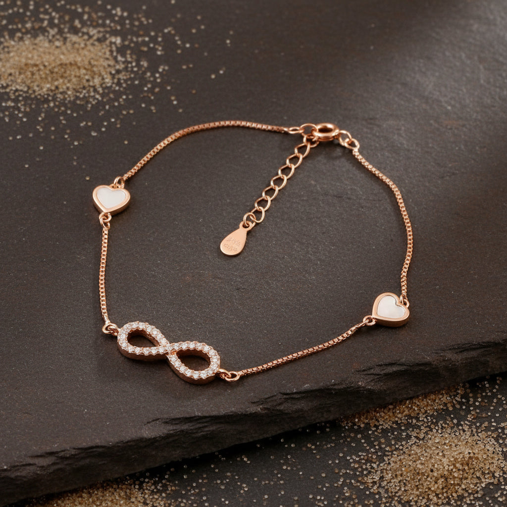 Rose Gold Infinity Heart Bracelet | 925 Silver Bracelet for Women | Symbol of Love Jewelry Gift - Zirak Silver