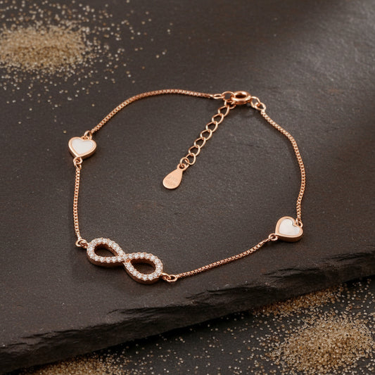 Rose Gold Infinity Heart Bracelet | 925 Silver Bracelet for Women | Symbol of Love Jewelry Gift - Zirak Silver