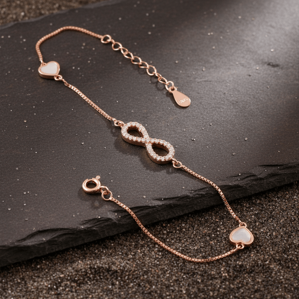 Rose Gold Infinity Heart Bracelet | 925 Silver Bracelet for Women | Symbol of Love Jewelry Gift - Zirak Silver