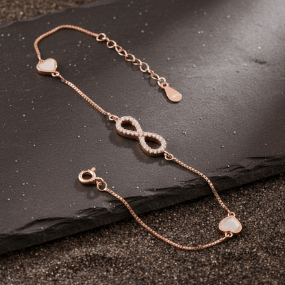 Rose Gold Infinity Heart Bracelet | 925 Silver Bracelet for Women | Symbol of Love Jewelry Gift - Zirak Silver