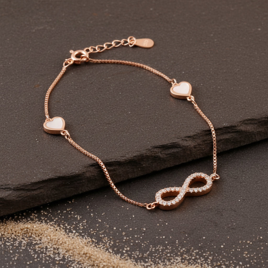 Rose Gold Infinity Heart Bracelet | 925 Silver Bracelet for Women | Symbol of Love Jewelry Gift - Zirak Silver