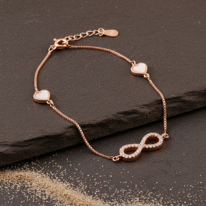 Rose Gold Infinity Heart Bracelet | 925 Silver Bracelet for Women | Symbol of Love Jewelry Gift - Zirak Silver