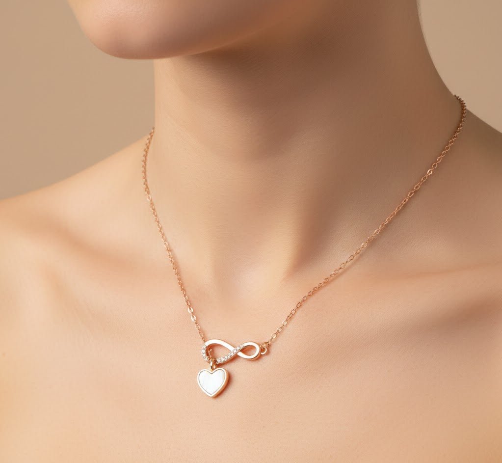 Rose Gold Infinity Heart Necklace | 925 Silver Pendant with CZ & Mother of Pearl | Symbol of Endless Love - Zirak Silver