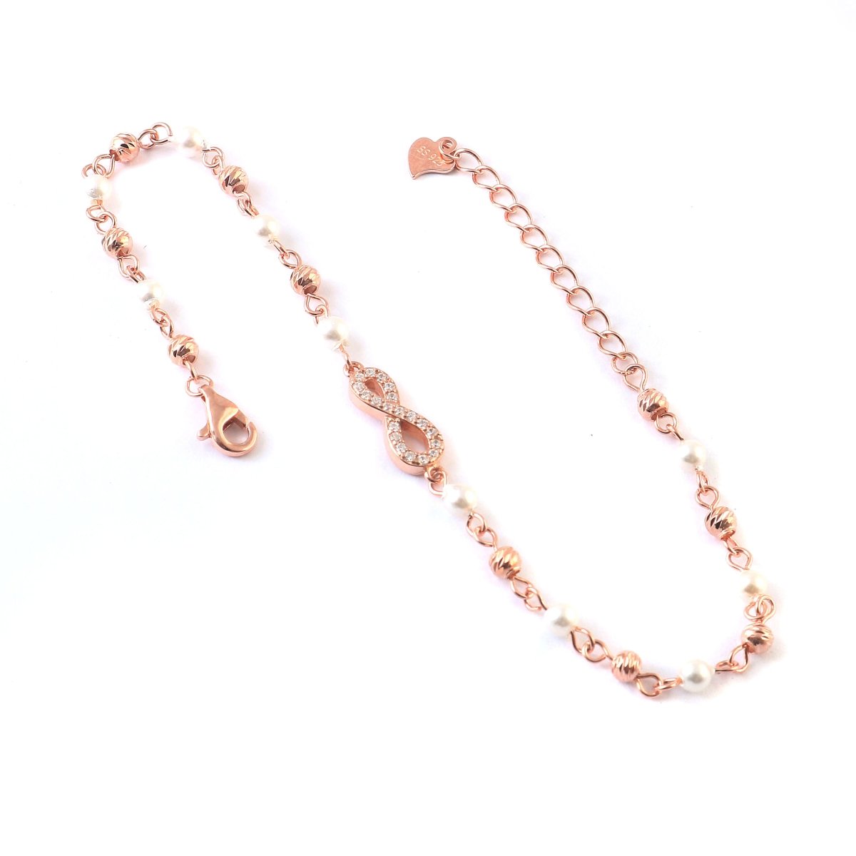 Rose Gold Infinity Pearl Bracelet | 925 Silver Elegant Symbolic Bracelet for Women - Zirak Silver