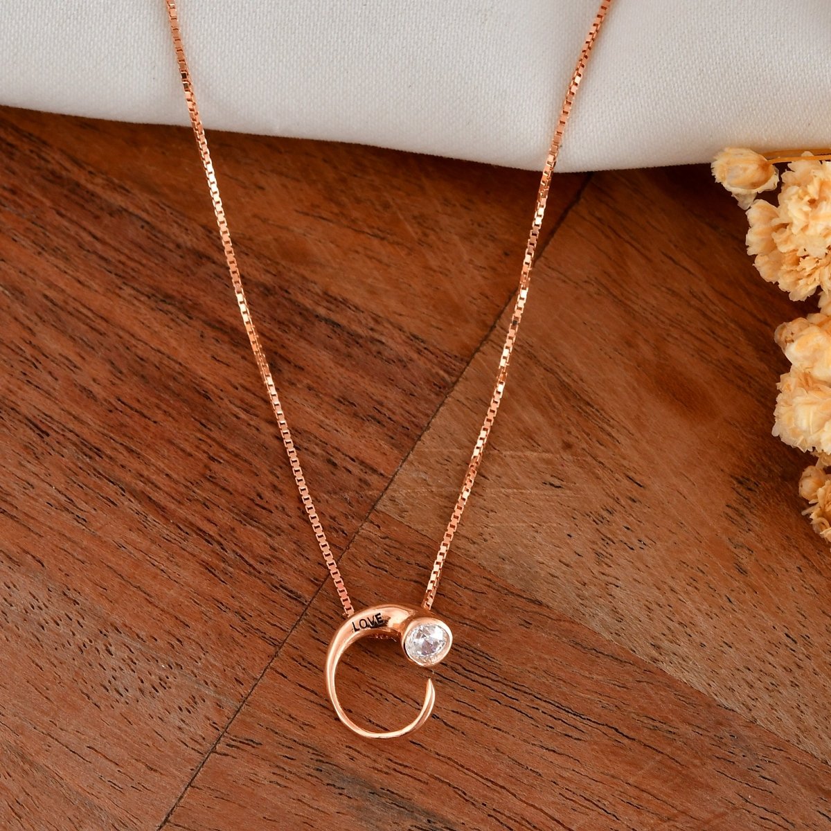 Rose - Gold “Love” Open - Circle Necklace with Cubic Zirconia – Dainty Everyday Pendant - Zirak Silver