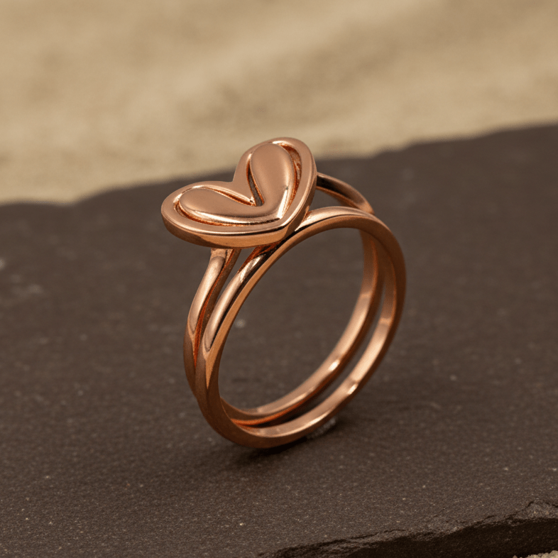 Rose Gold Open Heart Minimal Ring - Zirak Silver