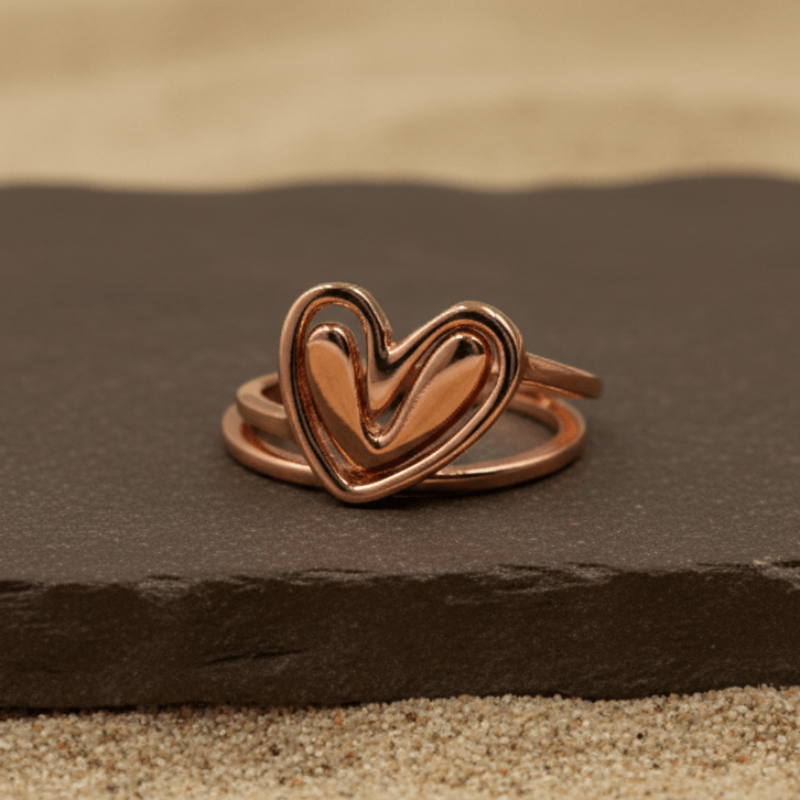 Rose Gold Open Heart Minimal Ring - Zirak Silver