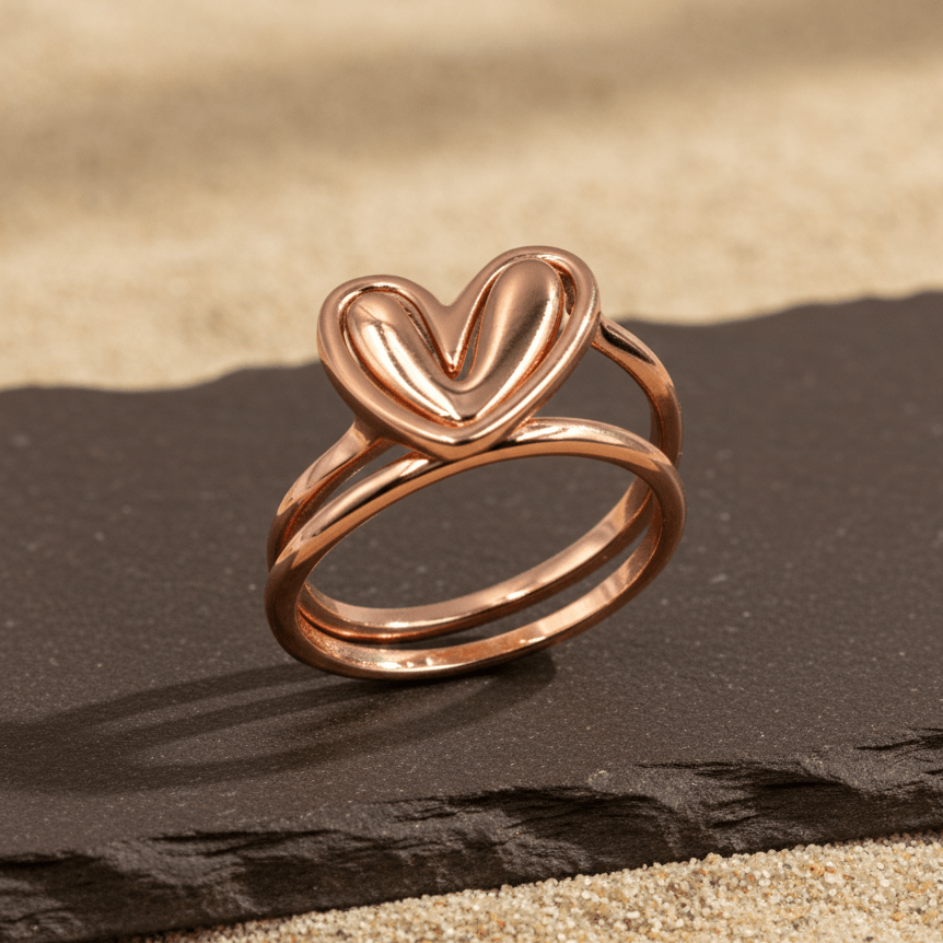 Rose Gold Open Heart Minimal Ring - Zirak Silver
