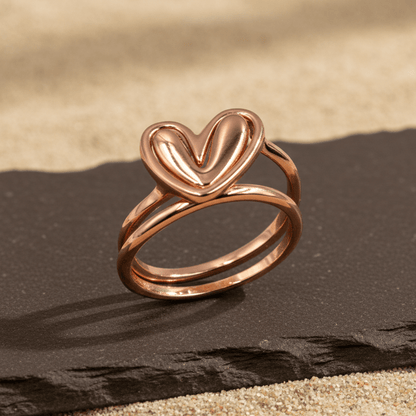 Rose Gold Open Heart Minimal Ring - Zirak Silver