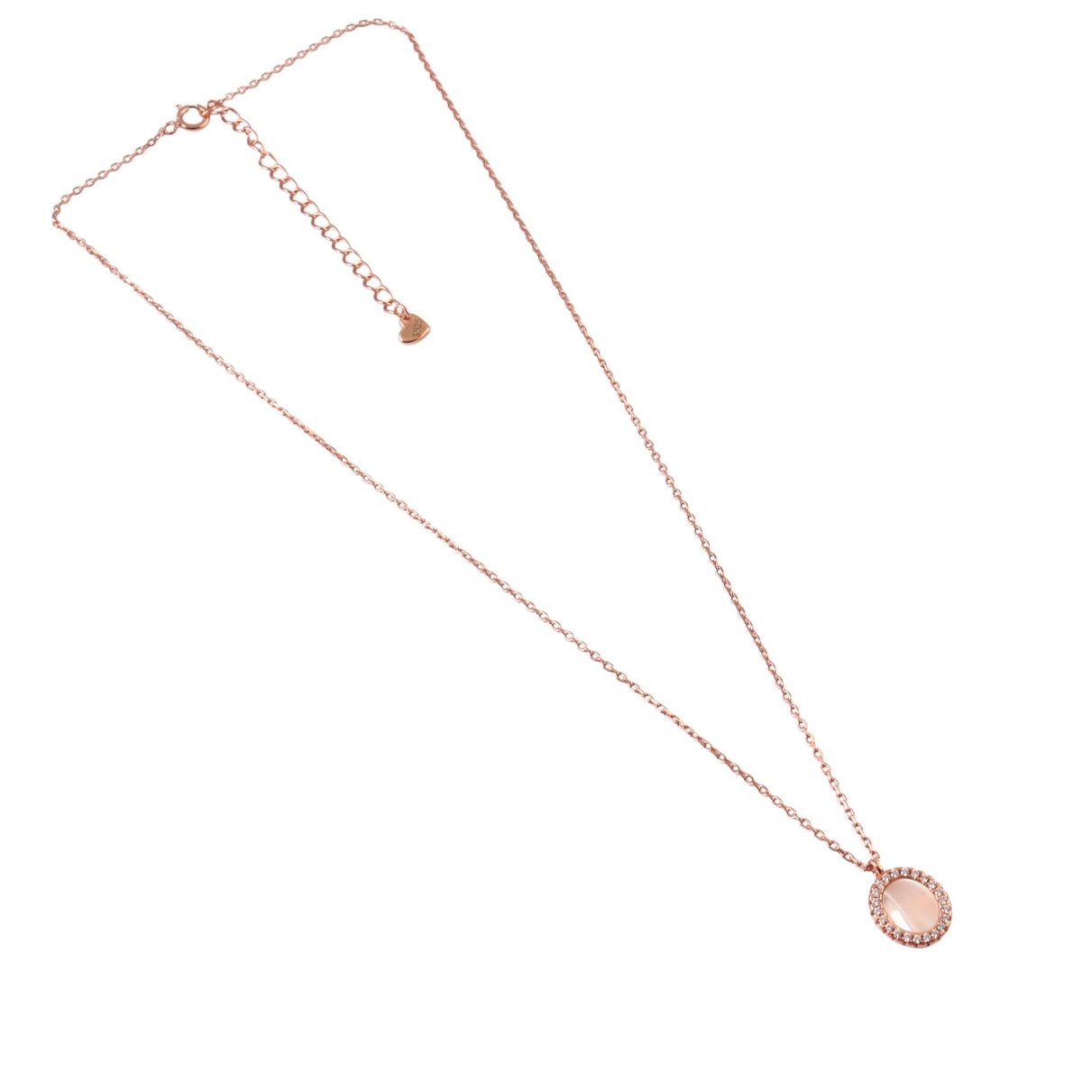 Rose Gold Oval Mother of Pearl Necklace with CZ Halo - Zirak Silver