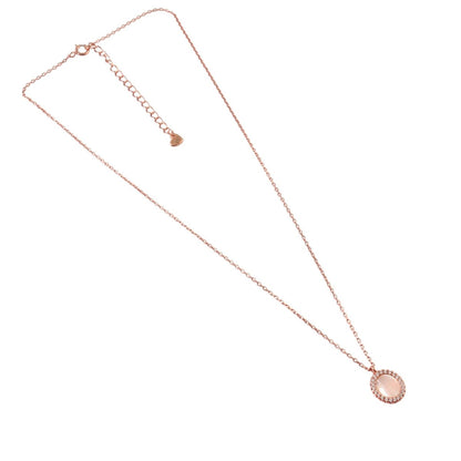 Rose Gold Oval Mother of Pearl Necklace with CZ Halo - Zirak Silver