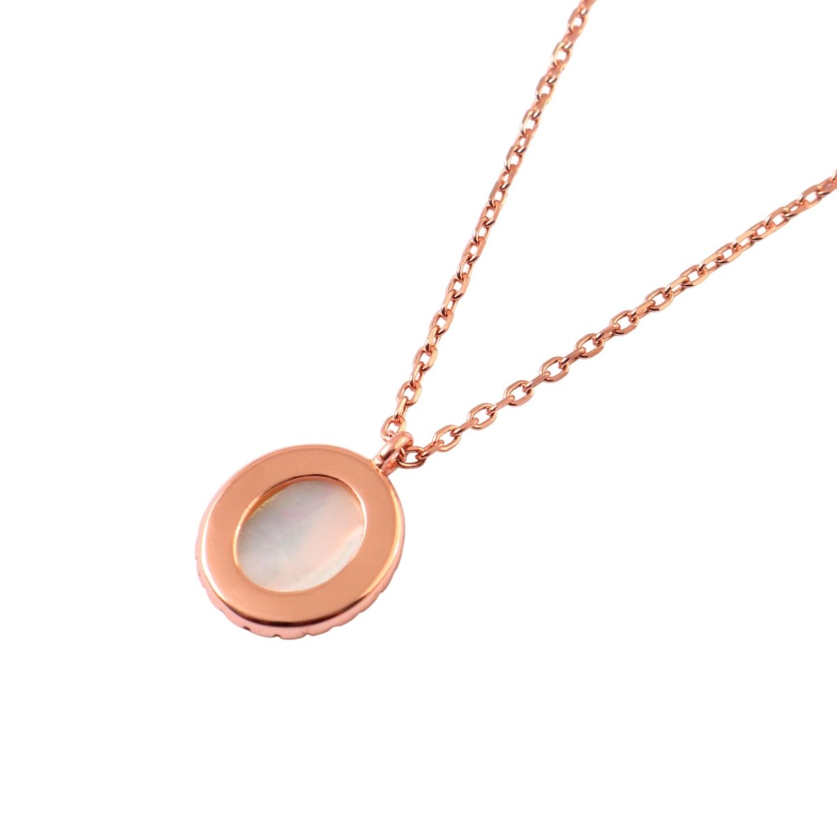 Rose Gold Oval Mother of Pearl Necklace with CZ Halo - Zirak Silver