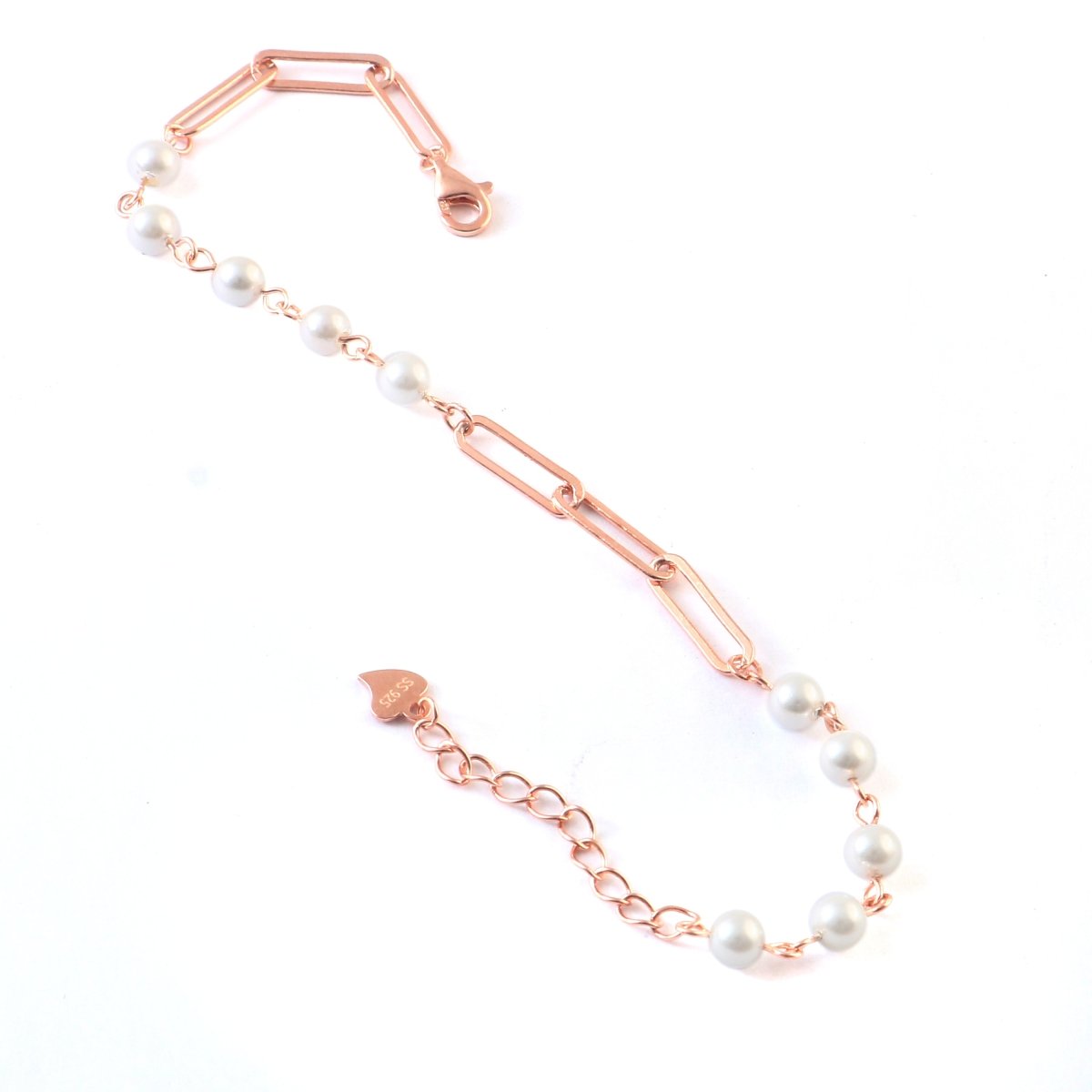 Rose Gold Pearl Chain Bracelet | Modern Link & Pearl Bracelet | 925 Silver Jewelry for Women - Zirak Silver