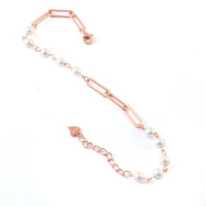 Rose Gold Pearl Chain Bracelet | Modern Link & Pearl Bracelet | 925 Silver Jewelry for Women - Zirak Silver