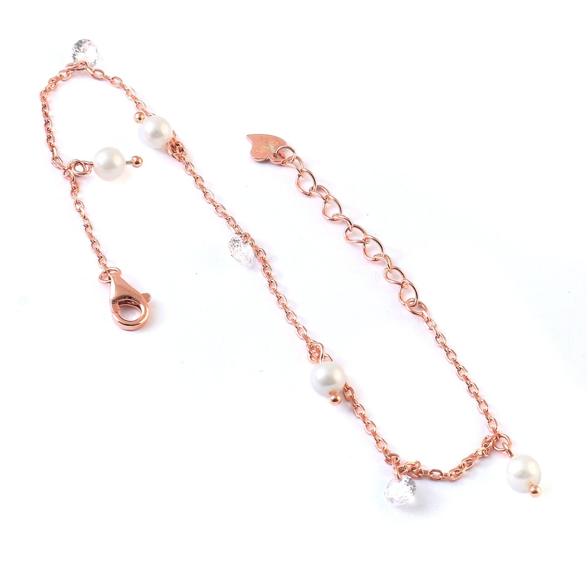 Rose Gold Pearl & CZ Dangle Bracelet | 925 Silver Chain Bracelet | Elegant Minimal Jewelry for Women - Zirak Silver