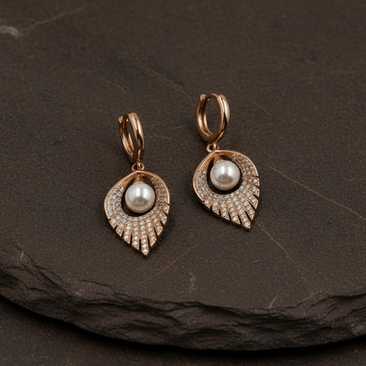 Rose Gold Plated 925 Silver Pearl Drop Earrings - Zirak Silver