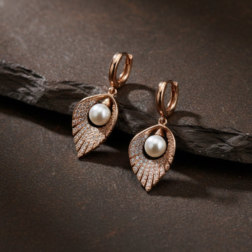 Rose Gold Plated 925 Silver Pearl Drop Earrings - Zirak Silver