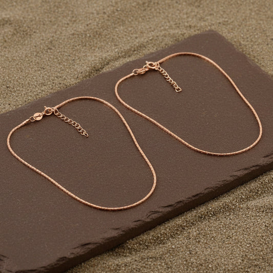 Rose Gold Plated Silver Box Link Anklet – Minimal Adjustable 925 Silver Anklet for Women - Zirak Silver