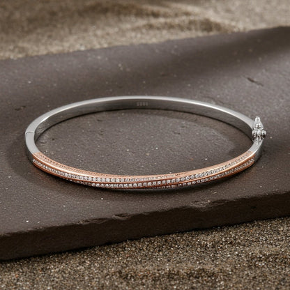Rose Gold & Silver Dual - Tone CZ Line Bangle Bracelet | - Zirak Silver