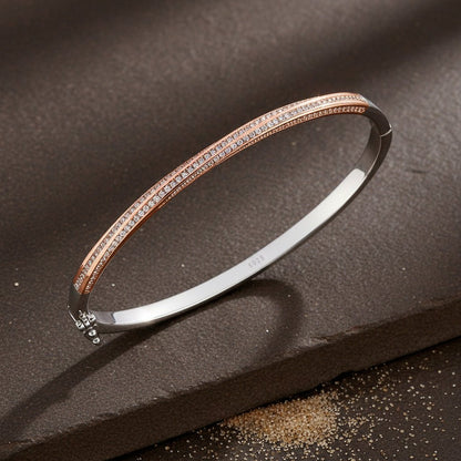 Rose Gold & Silver Dual - Tone CZ Line Bangle Bracelet | - Zirak Silver