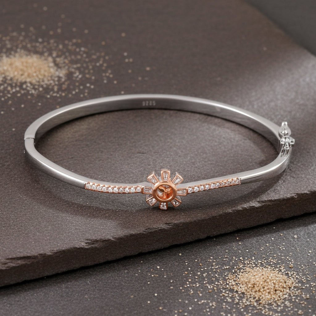 Rose Gold & Silver Sunburst CZ Bracelet in 925 Sterling Silver - Zirak Silver