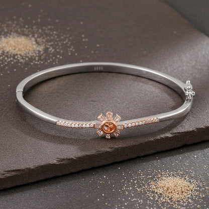 Rose Gold & Silver Sunburst CZ Bracelet in 925 Sterling Silver - Zirak Silver