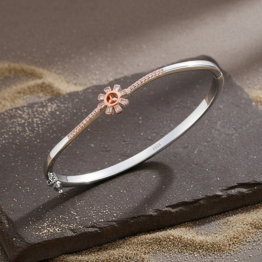 Rose Gold & Silver Sunburst CZ Bracelet in 925 Sterling Silver - Zirak Silver
