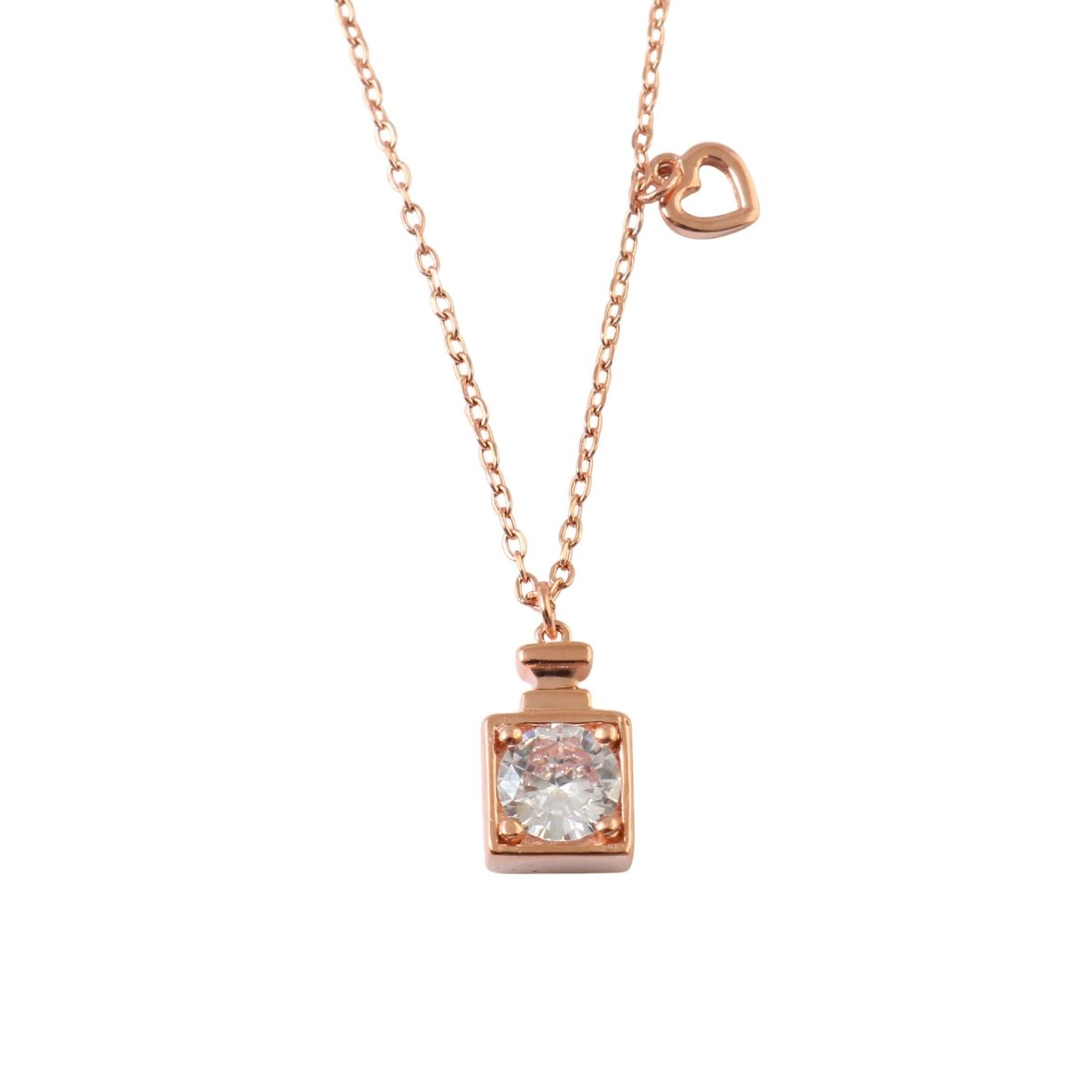 Rose Gold Square Solitaire CZ Pendant Necklace - Zirak Silver