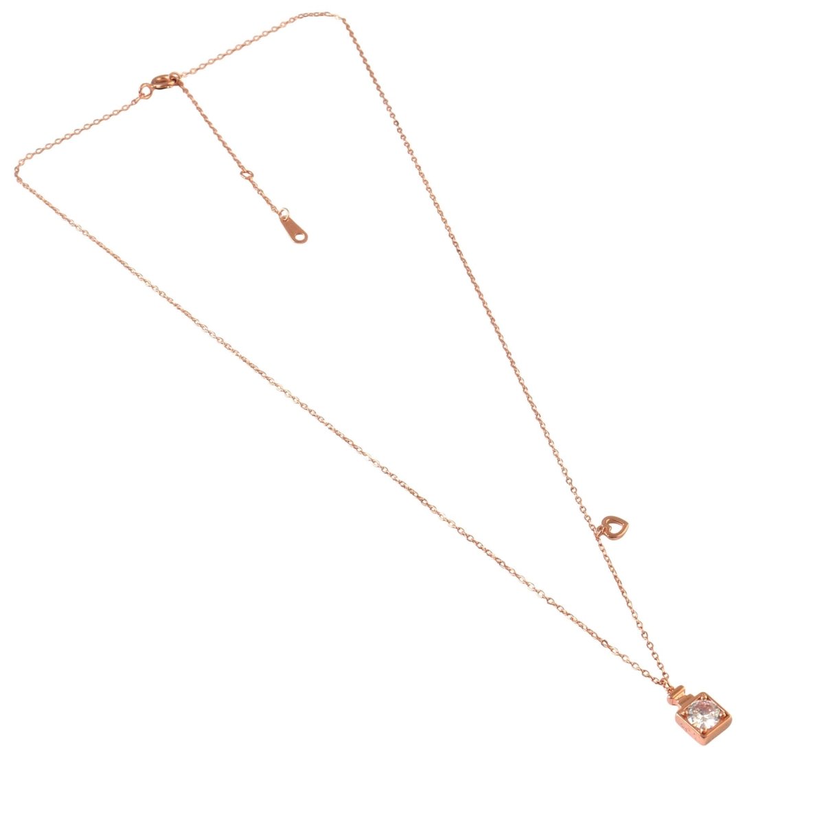 Rose Gold Square Solitaire CZ Pendant Necklace - Zirak Silver
