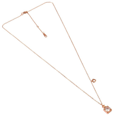 Rose Gold Square Solitaire CZ Pendant Necklace - Zirak Silver
