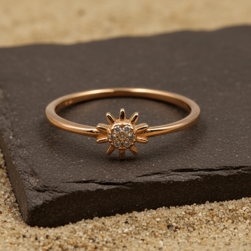 Rose Gold Sunflower Dainty Ring - Zirak Silver