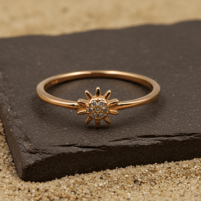 Rose Gold Sunflower Dainty Ring - Zirak Silver