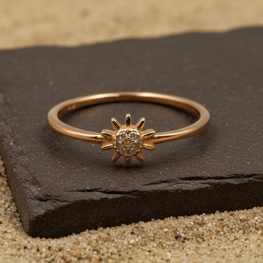 Rose Gold Sunflower Dainty Ring - Zirak Silver