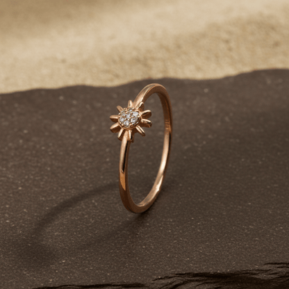 Rose Gold Sunflower Dainty Ring - Zirak Silver