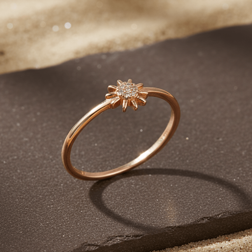 Rose Gold Sunflower Dainty Ring - Zirak Silver