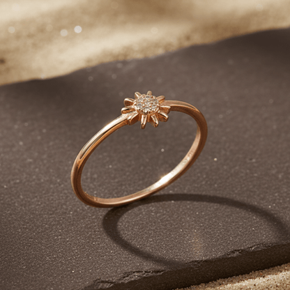 Rose Gold Sunflower Dainty Ring - Zirak Silver