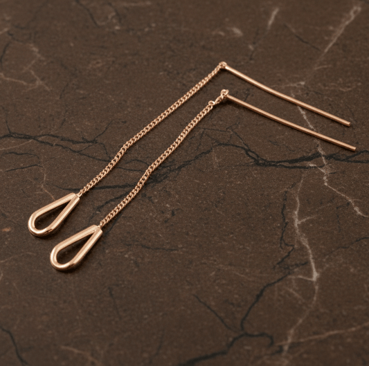 Rose Gold Teardrop Threader Earrings – Minimal Chain Drop Earrings in 925 Sterling Silver - Zirak Silver