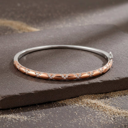 Rose Gold X - Pattern Silver Bacelet - Zirak Silver
