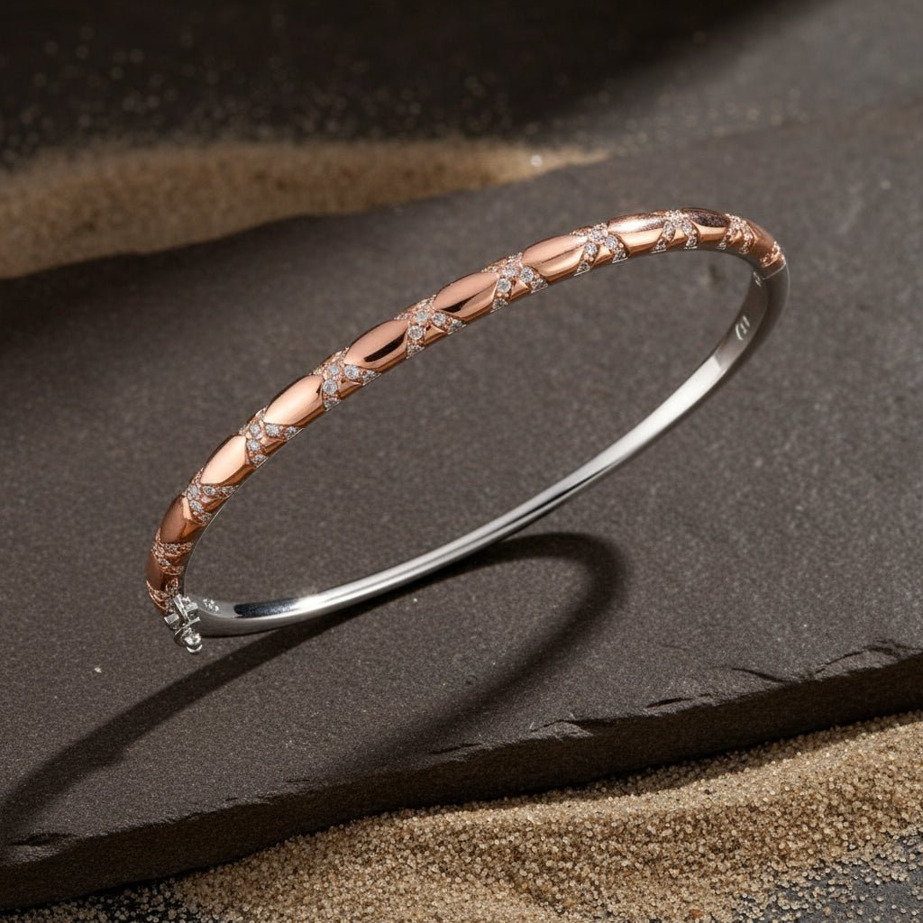 Rose Gold X - Pattern Silver Bacelet - Zirak Silver