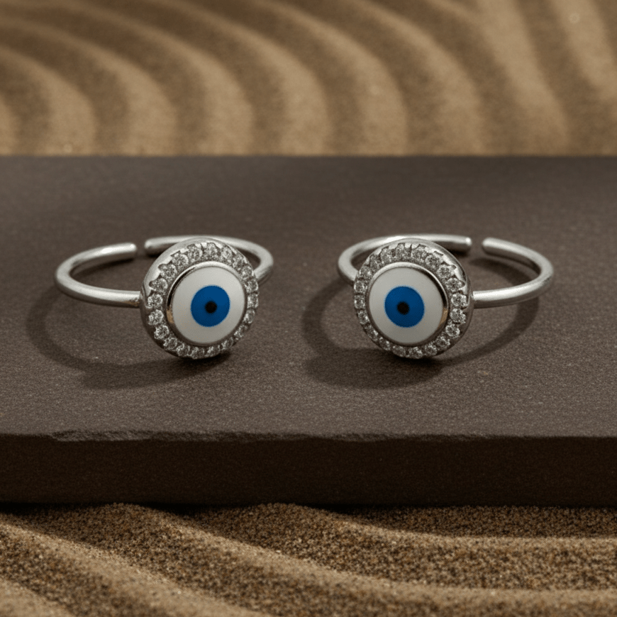 Round Evil Eye 925 Silver Toe Ring - Zirak Silver