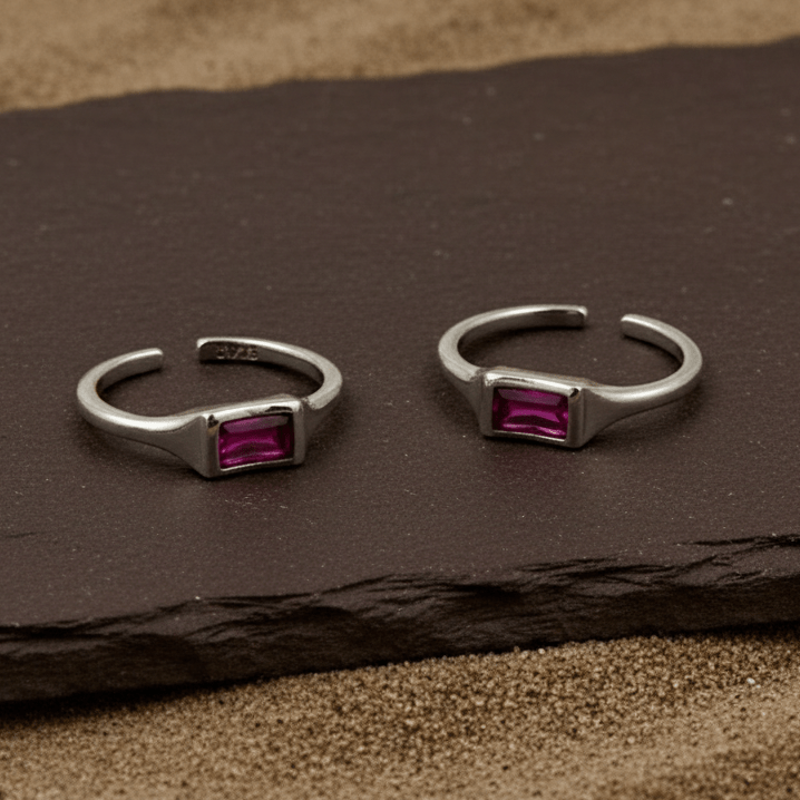 Ruby Pink Baguette Toe Ring - Zirak Silver