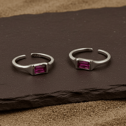 Ruby Pink Baguette Toe Ring - Zirak Silver