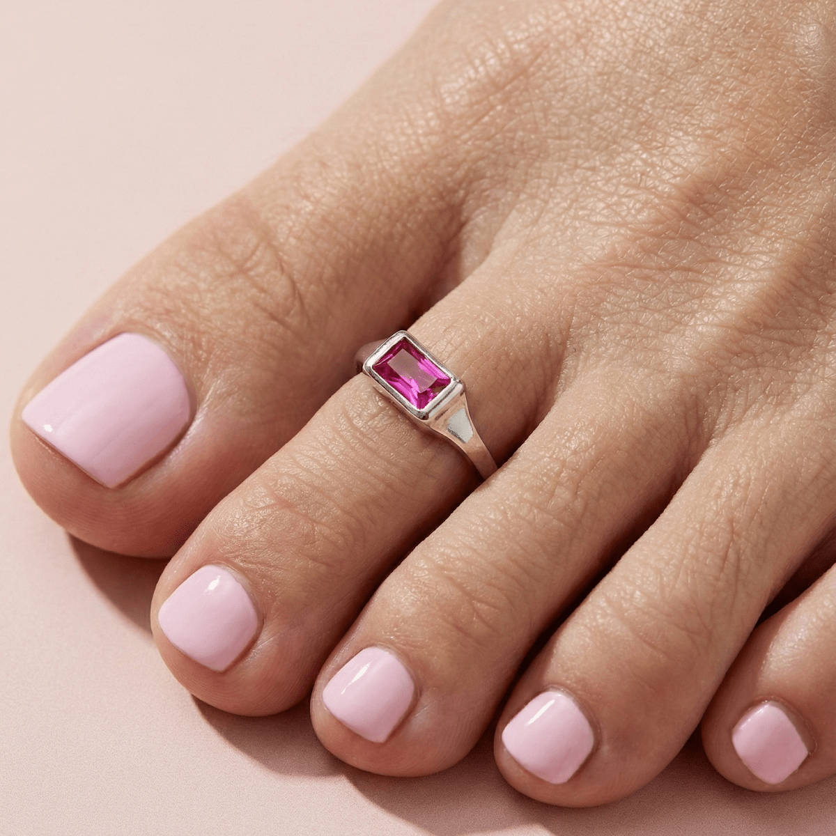 Ruby Pink Baguette Toe Ring - Zirak Silver