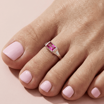 Ruby Pink Baguette Toe Ring - Zirak Silver